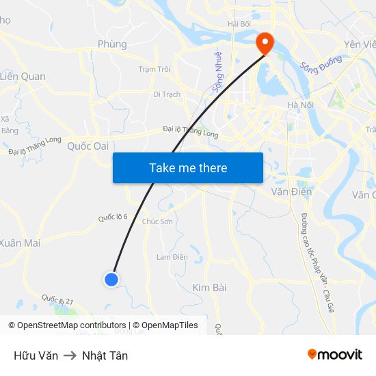 Hữu Văn to Nhật Tân map