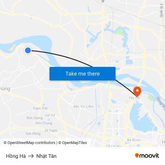 Hồng Hà to Nhật Tân map