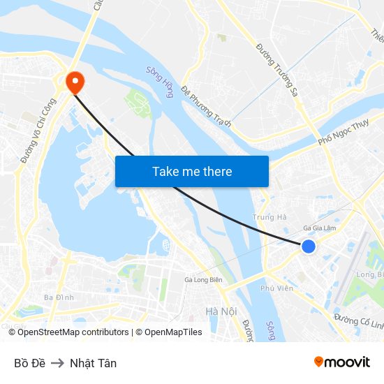 Bồ Đề to Nhật Tân map
