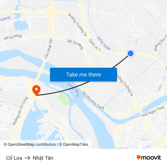 Cổ Loa to Nhật Tân map