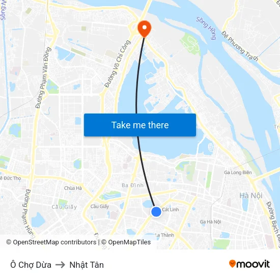 Ô Chợ Dừa to Nhật Tân map