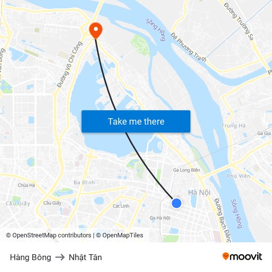 Hàng Bông to Nhật Tân map