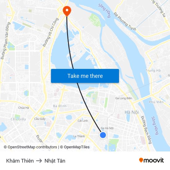 Khâm Thiên to Nhật Tân map