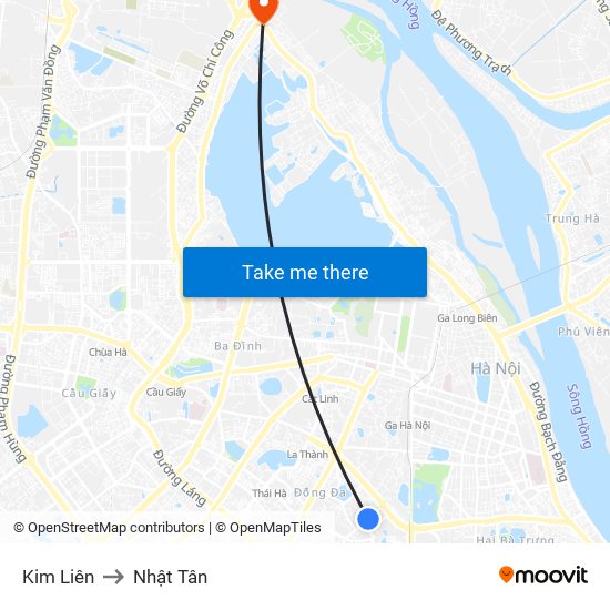 Kim Liên to Nhật Tân map