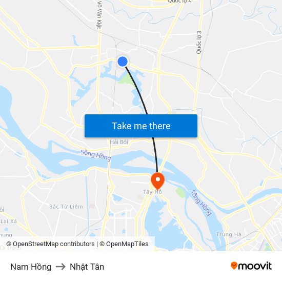 Nam Hồng to Nhật Tân map