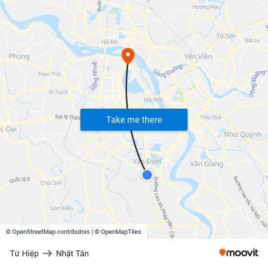 Tứ Hiệp to Nhật Tân map