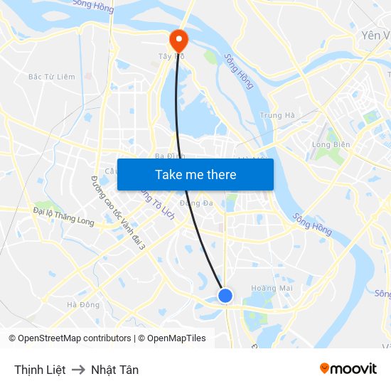 Thịnh Liệt to Nhật Tân map