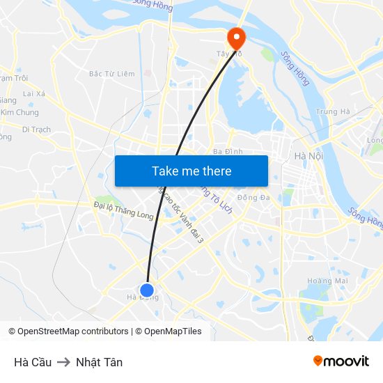 Hà Cầu to Nhật Tân map