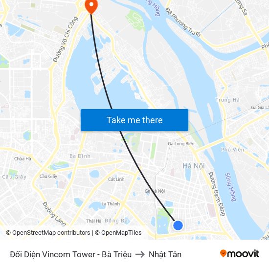 Đối Diện Vincom Tower - Bà Triệu to Nhật Tân map