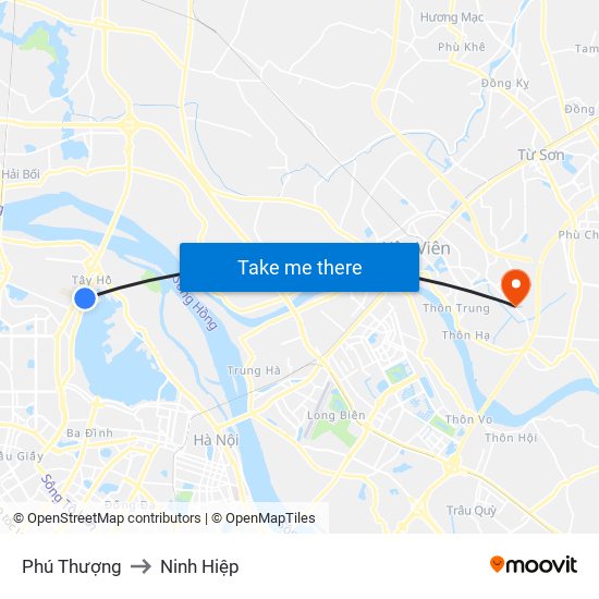 Phú Thượng to Ninh Hiệp map