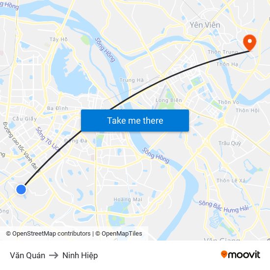 Văn Quán to Ninh Hiệp map