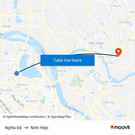 Nghĩa Đô to Ninh Hiệp map