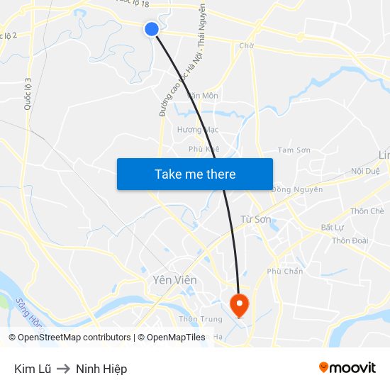 Kim Lũ to Ninh Hiệp map