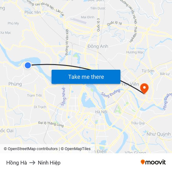 Hồng Hà to Ninh Hiệp map