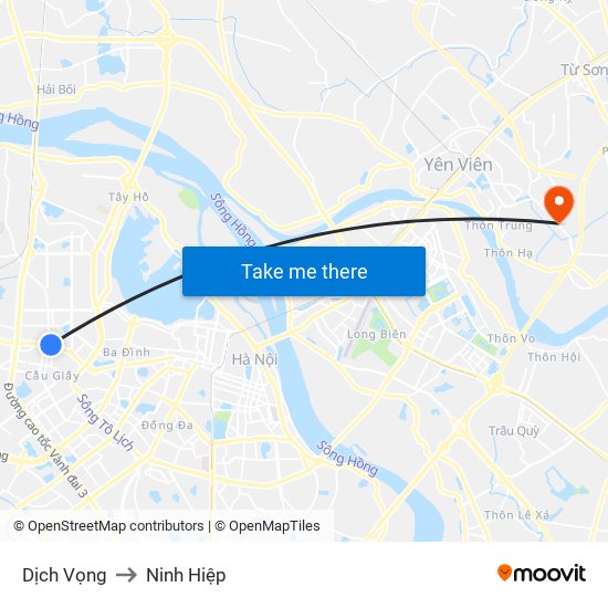 Dịch Vọng to Ninh Hiệp map