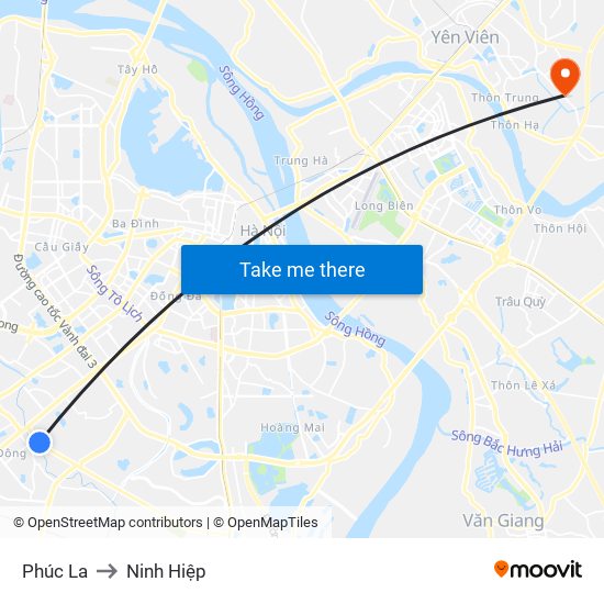 Phúc La to Ninh Hiệp map