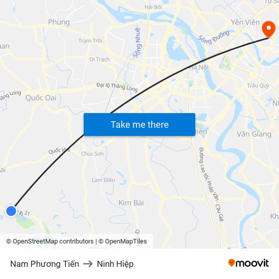 Nam Phương Tiến to Ninh Hiệp map