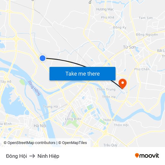 Đông Hội to Ninh Hiệp map