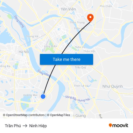 Trần Phú to Ninh Hiệp map