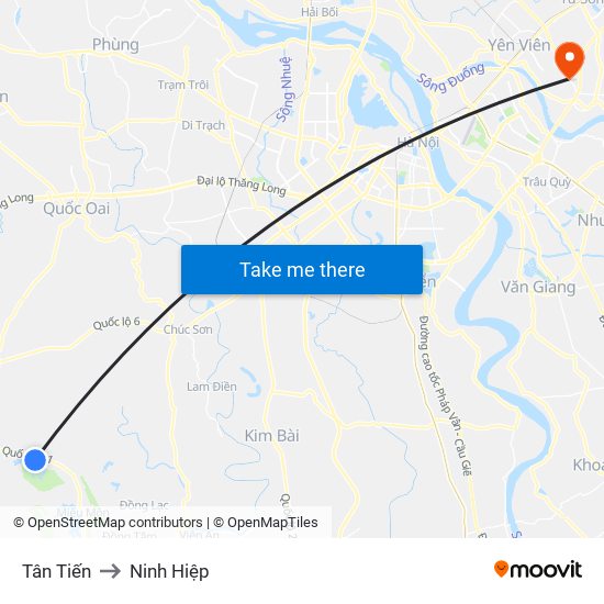 Tân Tiến to Ninh Hiệp map