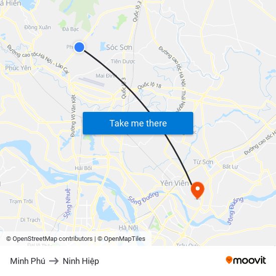Minh Phú to Ninh Hiệp map