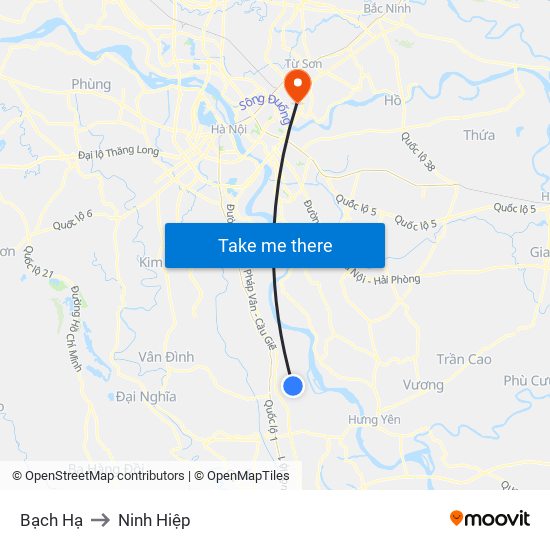 Bạch Hạ to Ninh Hiệp map