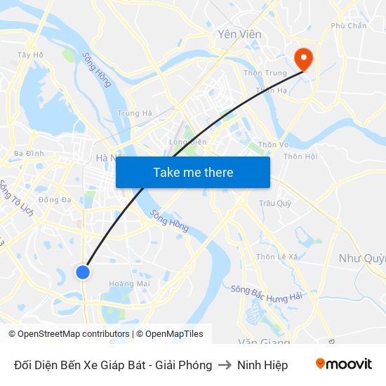 Đối Diện Bến Xe Giáp Bát - Giải Phóng to Ninh Hiệp map