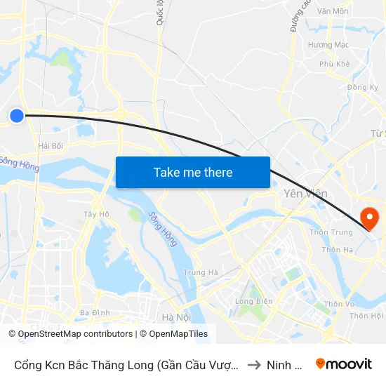 Cổng Kcn Bắc Thăng Long (Gần Cầu Vượt Bộ Hành) to Ninh Hiệp map