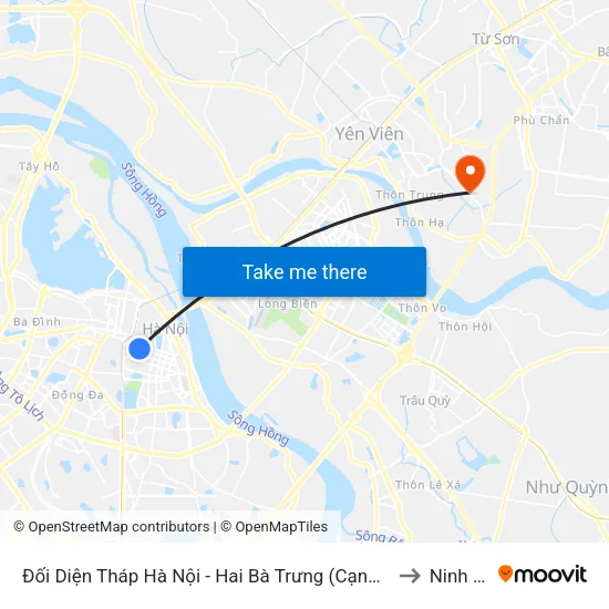 Đối Diện Tháp Hà Nội - Hai Bà Trưng (Cạnh 56 Hai Bà Trưng) to Ninh Hiệp map