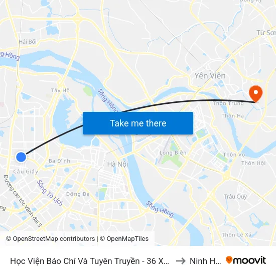 Học Viện Báo Chí Và Tuyên Truyền - 36 Xuân Thủy to Ninh Hiệp map