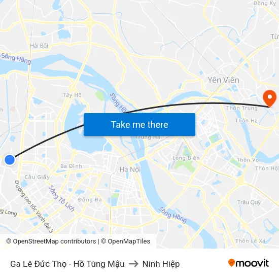 Ga Lê Đức Thọ - Hồ Tùng Mậu to Ninh Hiệp map