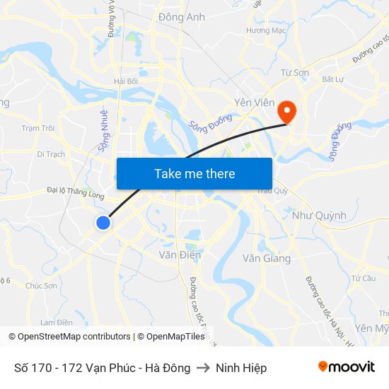 Số 170 - 172 Vạn Phúc - Hà Đông to Ninh Hiệp map