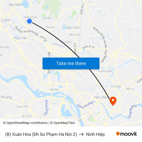 (B) Xuân Hòa (Đh Sư Phạm Hà Nội 2) to Ninh Hiệp map