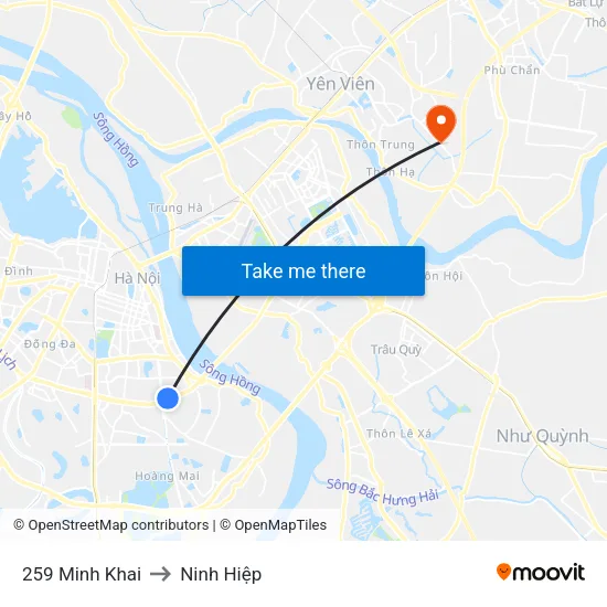 259 Minh Khai to Ninh Hiệp map