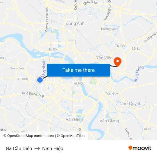 Ga Cầu Diễn to Ninh Hiệp map