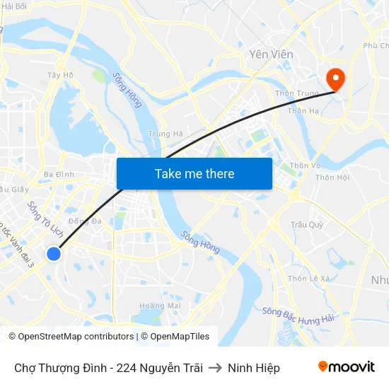 Chợ Thượng Đình - 224 Nguyễn Trãi to Ninh Hiệp map