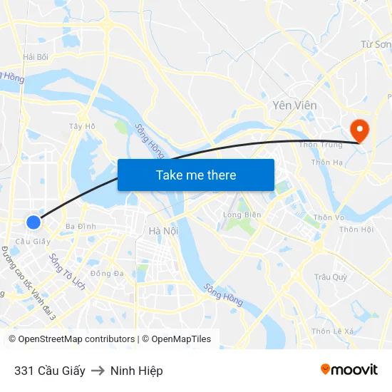 331 Cầu Giấy to Ninh Hiệp map