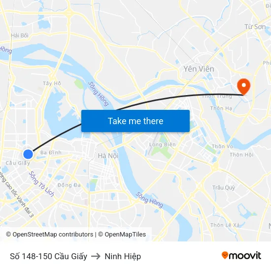 Số 148-150 Cầu Giấy to Ninh Hiệp map
