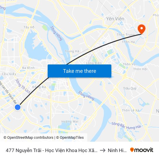 477 Nguyễn Trãi - Học Viện Khoa Học Xã Hội to Ninh Hiệp map