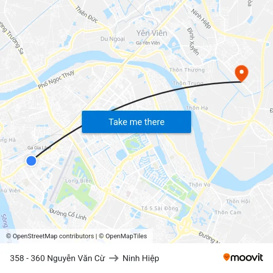 358 - 360 Nguyễn Văn Cừ to Ninh Hiệp map