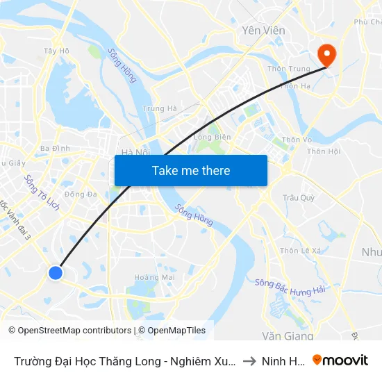 Trường Đại Học Thăng Long - Nghiêm Xuân Yêm to Ninh Hiệp map