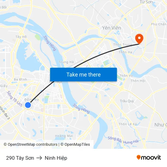 290 Tây Sơn to Ninh Hiệp map