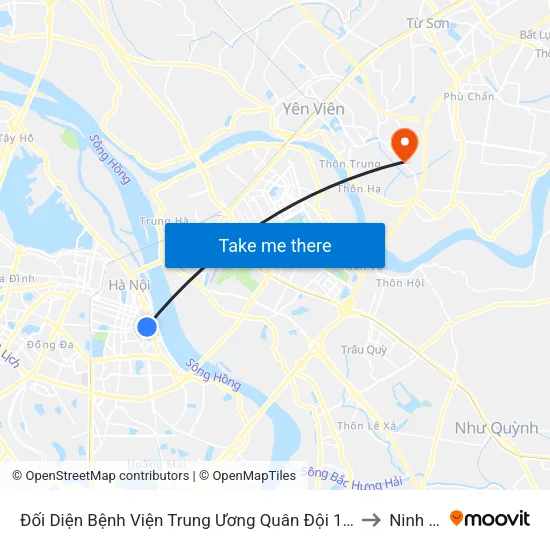 Đối Diện Bệnh Viện Trung Ương Quân Đội 108 - Trần Hưng Đạo to Ninh Hiệp map