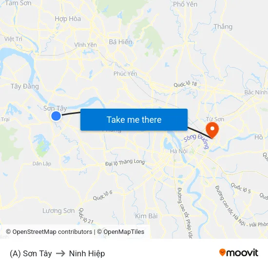 (A) Sơn Tây to Ninh Hiệp map