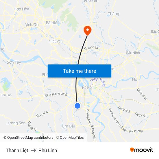 Thanh Liệt to Phù Linh map