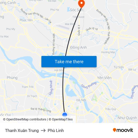 Thanh Xuân Trung to Phù Linh map