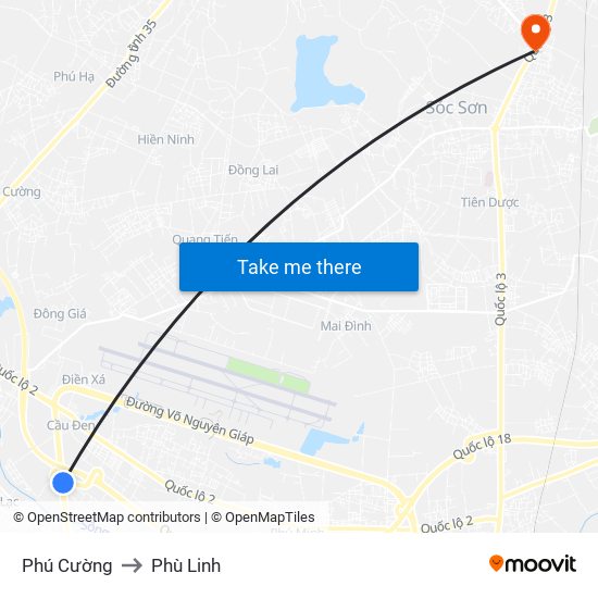 Phú Cường to Phù Linh map