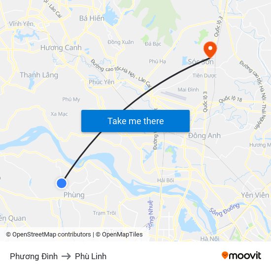 Phương Đình to Phù Linh map