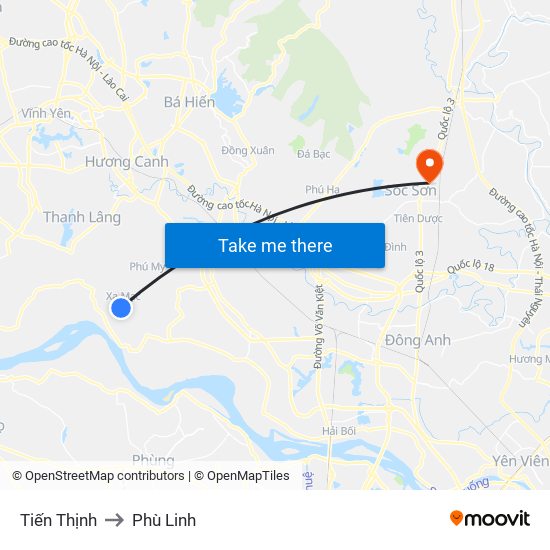 Tiến Thịnh to Phù Linh map