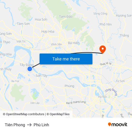 Tiên Phong to Phù Linh map